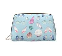 Sea Shell Print Makeup Bag Portable Leather Waterproof Cosmetic Bag Clutch Makeup Brush Bag (6.7x4.3in)