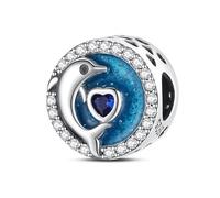 Sea Shell Star Fish Ocean Glow In The Dark Love Heart Safety Chain Mother Daughter Charm Bead Pendant 925 Sterling Silver Compatible With Pandora Charm Moments Bracelet (Enamel Dolphin Heart)