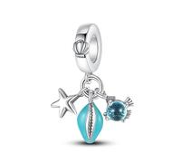 Sea Shell Star Fish Ocean Glow In The Dark Love Heart Safety Chain Mother Daughter Charm Bead Pendant 925 Sterling Silver Compatible With Pandora Charm Moments Bracelet (Conch Shell Crab Starfish)