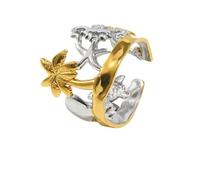 Sea Shell Starfish Coconut Tree Statement Wrap Ring for Women Stainless Steel Adjustable Open Spiral Conch Seahorse Turtle Coral Dolphin Summer Beach Rings Comfort Fit Fashion Jewelry for Daughter, 18