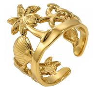 Sea Shell Starfish Coconut Tree Statement Wrap Ring for Women Stainless Steel Adjustable Open Spiral Conch Seahorse Turtle Coral Dolphin Summer Beach Rings Comfort Fit Fashion Jewelry for Daughter, 18