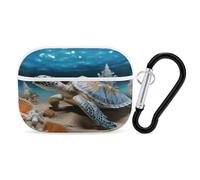 Sea Shell Starfish Earbuds Organizer Shockproof Protective Airpods Pro Cover with Carabiner Clip Anti Fall Carrying Earphone Case Cover for Airpods Pro 2nd Generation White
