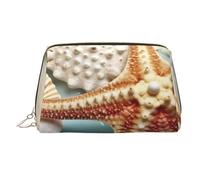 Sea Shell Starfish Makeup Bag for Women Cosmetic Bags Leather Travel Makeup Case Organizer Waterproof Make up Pouch Open Flat Toiletry Bag Portable Storage Pouch for Travelling, Gold, One Size