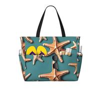 Sea Shell Starfish Print Beach Tote Bag Waterproof Large Bags With Zipper Big Capacity For Vacation Travel