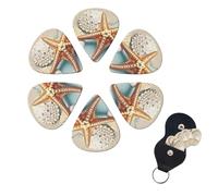 Sea Shell Starfish Print Guitar Picks 6 Pack Guitar Plectrums with Pick Holders Bass Picks For Acoustic Guitar Bass Electric Ukulele Includes 0.46mm, 0.71mm, 0.96mm