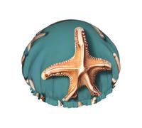 Sea Shell Starfish Print Shower Cap, Shower Cap for Women Reusable, Waterproof Bath Cap,Quick Drying Bath Hair Cap