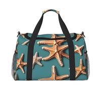 Sea Shell Starfish Print Travel Hand Travel Bag Weekender Overnight Carry On Tote Foldable Crossbody Bag, Black, One Size