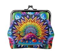 Sea Shell Starfish Prints Coin Purses with Kiss-lock, PU Leather Mini Pouch Change Wallet for Men Women, Abstract Mushroom Colorful Mandala, One Size, Fashion