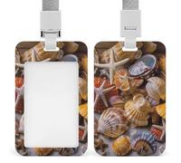 Sea Shell Treasures Badge Holder with Lanyard - Waterproof Hard Plastic ID Card Holder Professional Name Tag Vertical ID Card Name Badge for Office Nurse Doctor Teacher