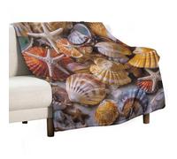 Sea Shell Treasures Blanket Soft Flannel Throw Blanket 50"x60", Lightweight Decorative Blankets Warm Cozy Blankets for Couch, Bed, Camping & Travel, Ideal Gifts for Women Men
