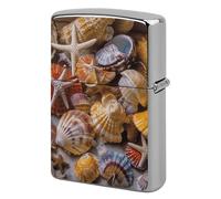 Sea Shell Treasures Lighter Case Metal Protective Cover with Double-Sided Art Design, Cool Lighters Pouch Shockproof Lighter Cover for Men Women Gifts, Lighters Not Included