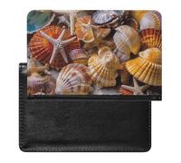 Sea Shell Treasures Passport Holder with 3 Card Slots, Portable PU Leather Travel Wallet, Slim Protective Cover for Passport, ID, Credit Cards