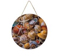 Sea Shell Treasures Room Decor，Round Wooden Board Painting，Wall Art，Easy to Hang，Wall Decor ，Suitable for Homes, Offices, Holidays, Bars, Cafes, and Other Venues.