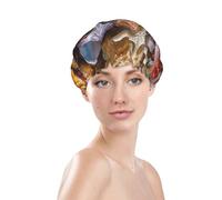 Sea Shell Treasures Shower Cap for Women Reusable Bath Cap Upgrade Double Layers Bathing Hat Waterproof Elastic Bath Hair Caps for Women Ladies Spa Salon Hair Bath Hat