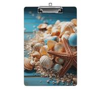 Sea Shells and Starfish Clipboard, A4 Acrylic Clipboard with Hanging Hole, Ultra-Light Clip Board - Holds 100 Sheets, Shatterproof Document Holder for Office, 12.5" X 8.5"