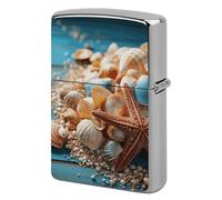 Sea Shells and Starfish Lighter Case Metal Protective Cover with Double-Sided Art Design, Cool Lighters Pouch Shockproof Lighter Cover for Men Women Gifts, Lighters Not Included
