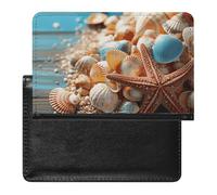 Sea Shells And Starfish Passport Holder with 3 Card Slots, Portable PU Leather Travel Wallet, Slim Protective Cover for Passport, ID, Credit Cards