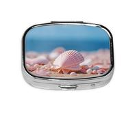 Sea Shells and Starfish Print Square Pill Box,Portable for Pocket Or Purse Pill Organizer Pill Container Holder