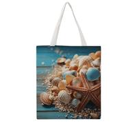 Sea Shells And Starfish Tote Bag, Aesthetic Canvas Tote Bag Reusable Grocery Shopping Bag for Women Men