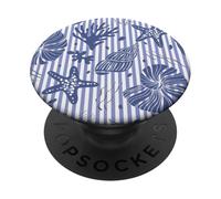 Sea Shells Coastal Summer Starfish Coral Blue Striped PopSockets Adhesive PopGrip