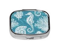 Sea Shells Seahorse Coral,Meta Pill Box 2 Compartment Medicine Case,Portable Organizer,Rectangle Meta Portable Organizer Pill Box 2583 Compartment Medicine Case