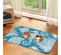 Sea Shells Seahorse Coral,Waterproof Pet Feeding Mat,PU Leather Placemats for Cat Dog Water Bowl,Food Mats,40x60cm