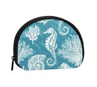 Sea Shells Seahorse CoralSmall Makeup Sanitary Napkin Storage Bag,Women's Cosmetic Coin Purse