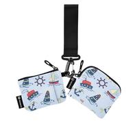 Sea Ship Lighthouse Women's Coin Pouches Card Holder Minimalist ID Card Holders Protector with Keychain for Ladies Girls 2 Pcs, Sea Ship Lighthouse, One Size