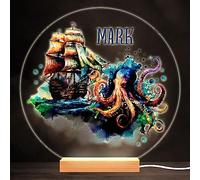 Sea Ship Nautical Pirate Boat Colourful Round Personalised Gift Lamp Night Light | Personalised Gift For Home, Lamp Room Décor | Kids & Adults Night Lights With Name | Personalised Gift For Bedroom |