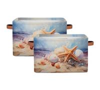 Sea Star and Shell Storage Bins Basket, Ocean Collapsible Rectangle Storage Box ,With Handles Toy Organizer Bin ,for Shelf Closet/Home/Bedroom/Kids Room/Laundry Room ,1(pack)
