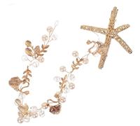Sea Star Decor Pearl Crown Headband for Women Golden Alloy
