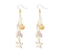 Sea Star Shell Pearl Earrings for Women Summer Beach Vacation Outfits Dainty Bohemia Beachy Shells Pendant Earring Starfish Fashion Jewelry Present, Large, Copper, No Gemstone