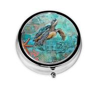 Sea Starfish Coral Small Pill Box 3 Compartment Portable Pill Box for Purse Pocket Ocean Turtle Mini Medicine Organiser for Daily Vitamin Fish Oil Storage