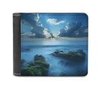 Sea Stones on Seaside Caribbean Shore Men's Bifold Wallet Slim Cash Card Holder Leather Purse