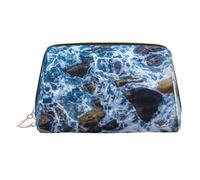 Sea Stones Print Makeup Bag Portable Leather Waterproof Cosmetic Bag Clutch Makeup Brush Bag (6.7x4.3in)