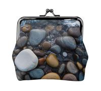Sea Stones Prints Coin Purse Kiss Lock Pu Leather Mini Pouch Wallet Change Bag for Women Girls Kids