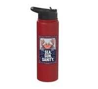 Sea. Sun. Sanity. Happy Crab Beach Ocean Stainless Steel Insulated Water Bottle