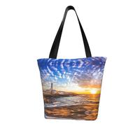 Sea Sunset Fashion Canvas Tote Bag With All Over Print Design,Large Reusable Shopper Tote With Double Handles,Beach Tote, Weekend Bag