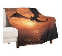 Sea Sunset Flying Dragon Blanket Soft Flannel Throw Blanket 50"x60", Lightweight Decorative Blankets Warm Cozy Blankets for Couch, Bed, Camping & Travel, Ideal Gifts for Women Men