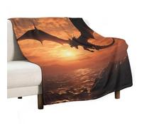Sea Sunset Flying Dragon Blanket Soft Flannel Throw Blanket 60"x80", Lightweight Decorative Blankets Warm Cozy Blankets for Couch, Bed, Camping & Travel, Ideal Gifts for Women Men
