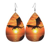 Sea Sunset Flying Dragon Earrings for Women Teardrop Dangle Earrings Boho Lightweight Unique Leather Earrings Fashion Pendant for Birthday Gift Fashion Jewelry