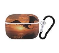 Sea Sunset Flying Dragon for Airpod Pro Case Cover Hard Shell Full Drop Protection Cover with Keychain Compatible with AirPod Pro 2nd/1st Generation, Front LED Visible,White