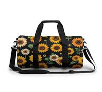 Sea Sunset Flying Dragon Gym Bag Small Travel Duffle Bag with Compartment Carry On Weekender Bag for Women Men, Sunflower Floral, 17.7in/9in/9in