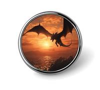 Sea Sunset Flying Dragon Lapel Pin Brooches Round Fashion Brooch Pin Cute Button Badges Alloy Button Pins Enamel Pins Metal Pinback for Hat Shirt Clothing Bags