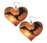 Sea Sunset Flying Dragon Leather Earrings for Women Heart Dangle Earrings Lightweight Drop Earring Jewelry Gift