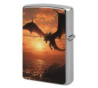 Sea Sunset Flying Dragon Lighter Case Metal Protective Cover with Double-Sided Art Design, Cool Lighters Pouch Shockproof Lighter Cover for Men Women Gifts, Lighters Not Included