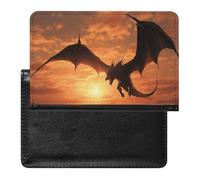 Sea Sunset Flying Dragon Passport Holder with 3 Card Slots, Portable PU Leather Travel Wallet, Slim Protective Cover for Passport, ID, Credit Cards