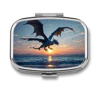 Sea Sunset Flying Dragon Pill Box 2 Compartment Portable Pill Case Daily Square Pill Organizer for Pocket Purse Daily Medicine Container to Hold Vitamins Fish Oil Travel Gifts