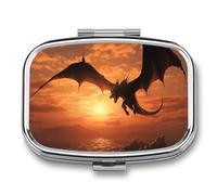 Sea Sunset Flying Dragon Pill Box 2 Compartment - Small Metal Medicine Organizer Portable Pill Case for Purse Pocket Travel Vitamin Organizer for Men Women, BPA-Free