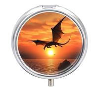 Sea Sunset Flying Dragon Pill Case 3 Compartment Portable Pill Box Daily Round Pill Organizer for Pocket Purse Daily Medicine Container to Hold Vitamins Fish Oil Travel Gifts